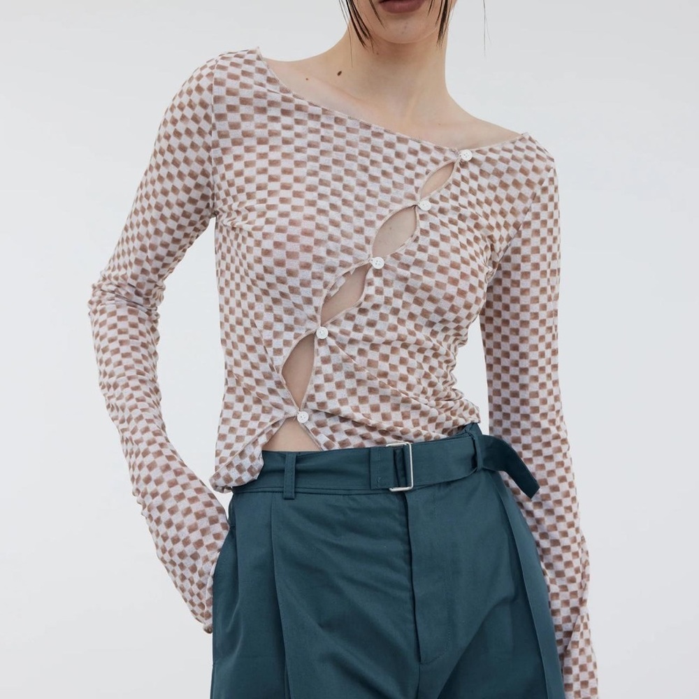 Source Unknown Diagonal Checkered Top